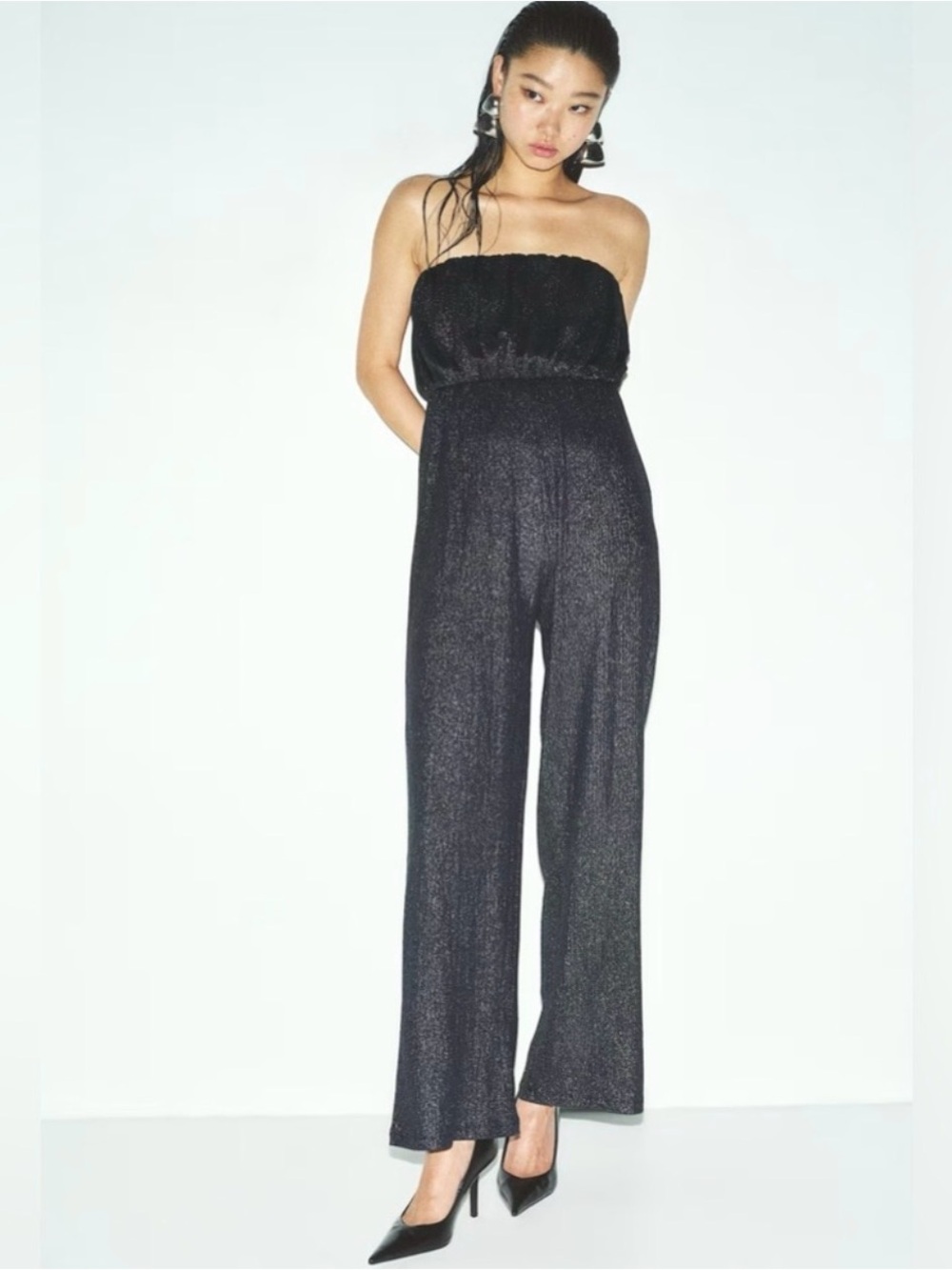 H&M Shimmering Black Strapless Jumpsuit NWT